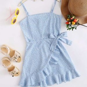 Ruffle Trim Tie Side Ditsy Floral Slip Dress